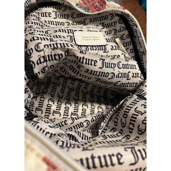 Juicy Couture White w/Pink Floral Fabric w/ Leather Trim 11" Backpack Handbag* - Picture 8 of 10